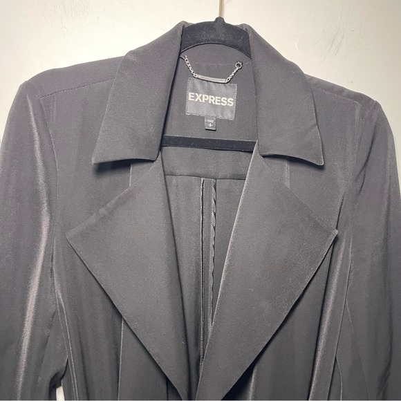 Express Women’s Black Long Belted Trench Coat Jacket Size S Lightweight Classic - Picture 3 of 9